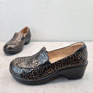 Algria Slip Resistant Shoes Bronze Tooled Leather Comfort Safety Work Clogs